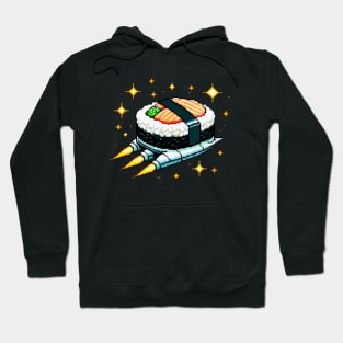 Retro Space Sushi - Pixel Art Fusion of Sushi & Galaxy Exploration Hoodie